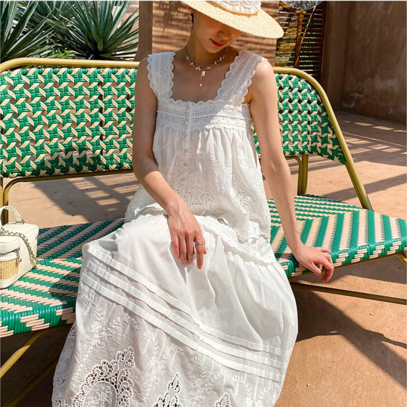 Embroidery Vest - Bohemian White Square-neck Vest Top +