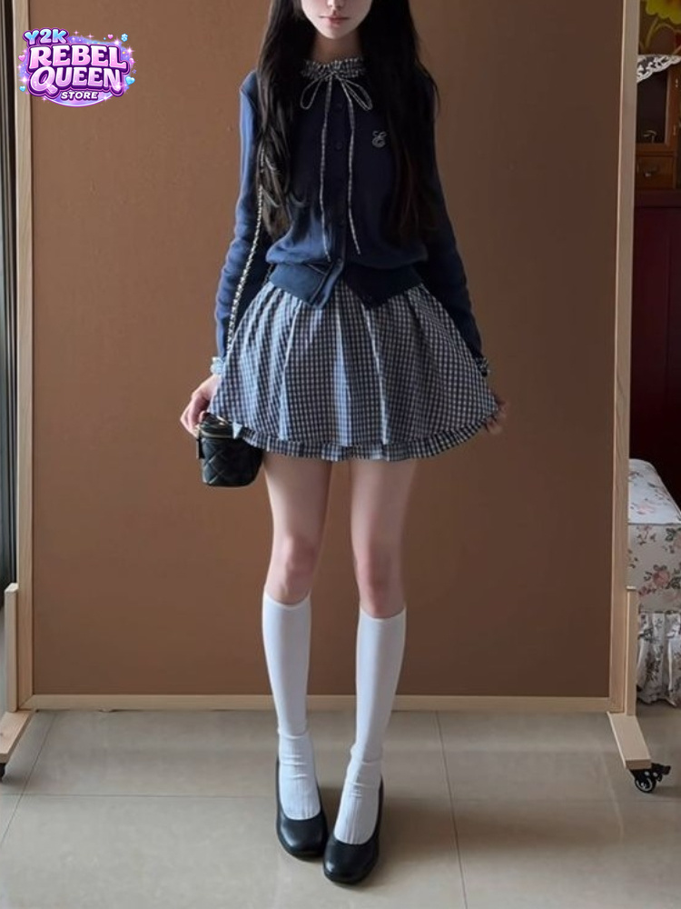 Embroidery Cotton Shirt - Japanese Preppy Sweet 2 Piece Set