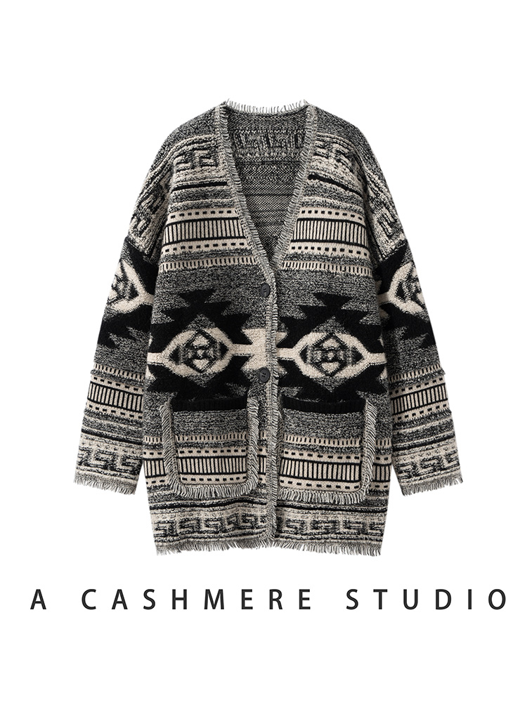 Embroidery Towel - Bohemian Women's Cardigan Sweater 100% Cashmere