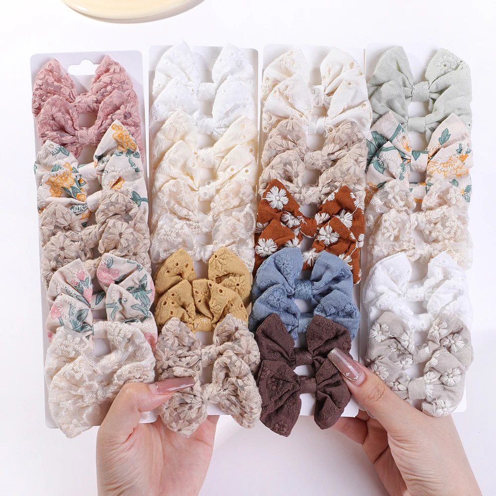 Embroidery Love - 10Pcs/Set Fashion Bows Hairgripes Cotton Embroidery