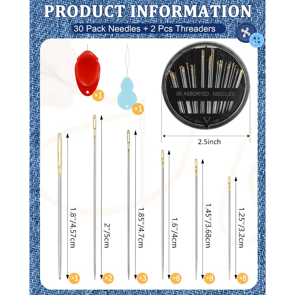 Embroidery And Quilting - 30-Count Steel Hand Sewing Needles Set