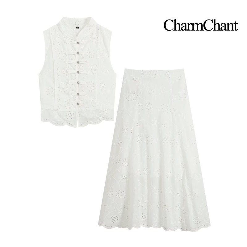 Embroidery Vest - CHARMCHANT Women's Eyelet Embroidery Two Piece