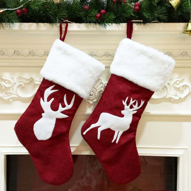 Red Santa Stocking Elk Snowfla - Embroidery Xmas Stocking 评论和价格