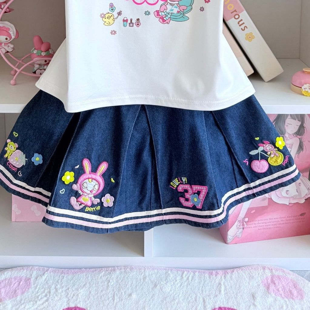 Japanese Sweet Skirt Sets Summ - Embroidery Cotton Shirt 评论和价格