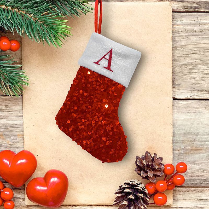 Red Sequin Christmas Stocking  - Embroidery Xmas Stocking 评论和价格