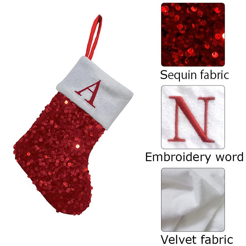 Red Sequin Christmas Stocking  - Embroidery Xmas Stocking 评论和价格