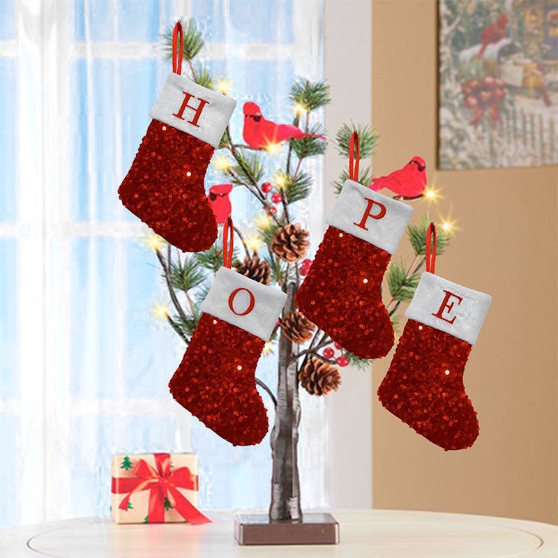 Red Sequin Christmas Stocking  - Embroidery Xmas Stocking 评论和价格