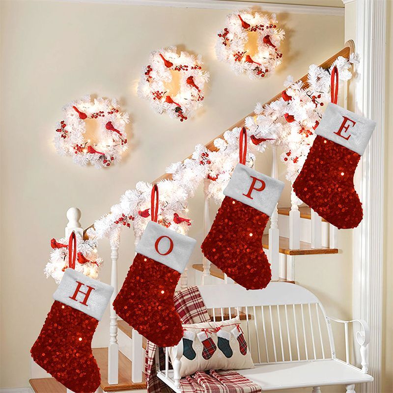 Red Sequin Christmas Stocking  - Embroidery Xmas Stocking 评论和价格