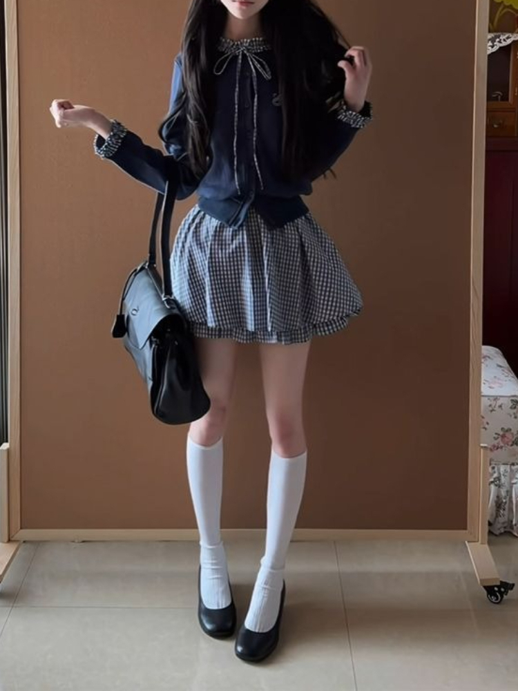 Japanese Preppy Sweet 2 Piece  - Embroidery Cotton Shirt 评论和价格