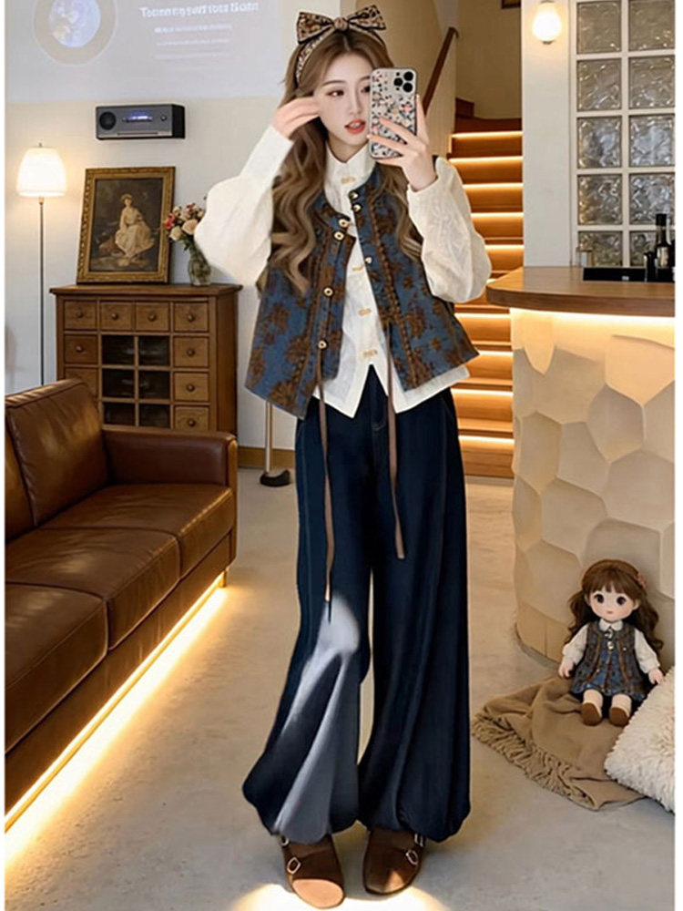 Retro Floral Embroidery Denim  - Embroidery Vest 评论和价格