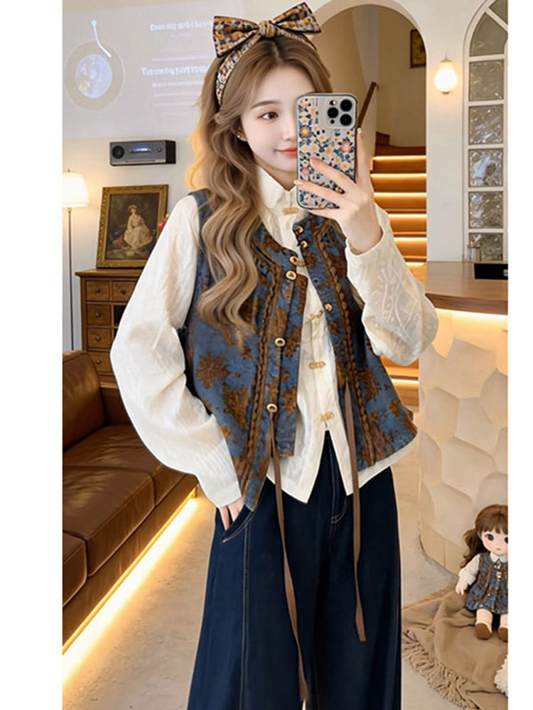 Retro Floral Embroidery Denim  - Embroidery Vest 评论和价格