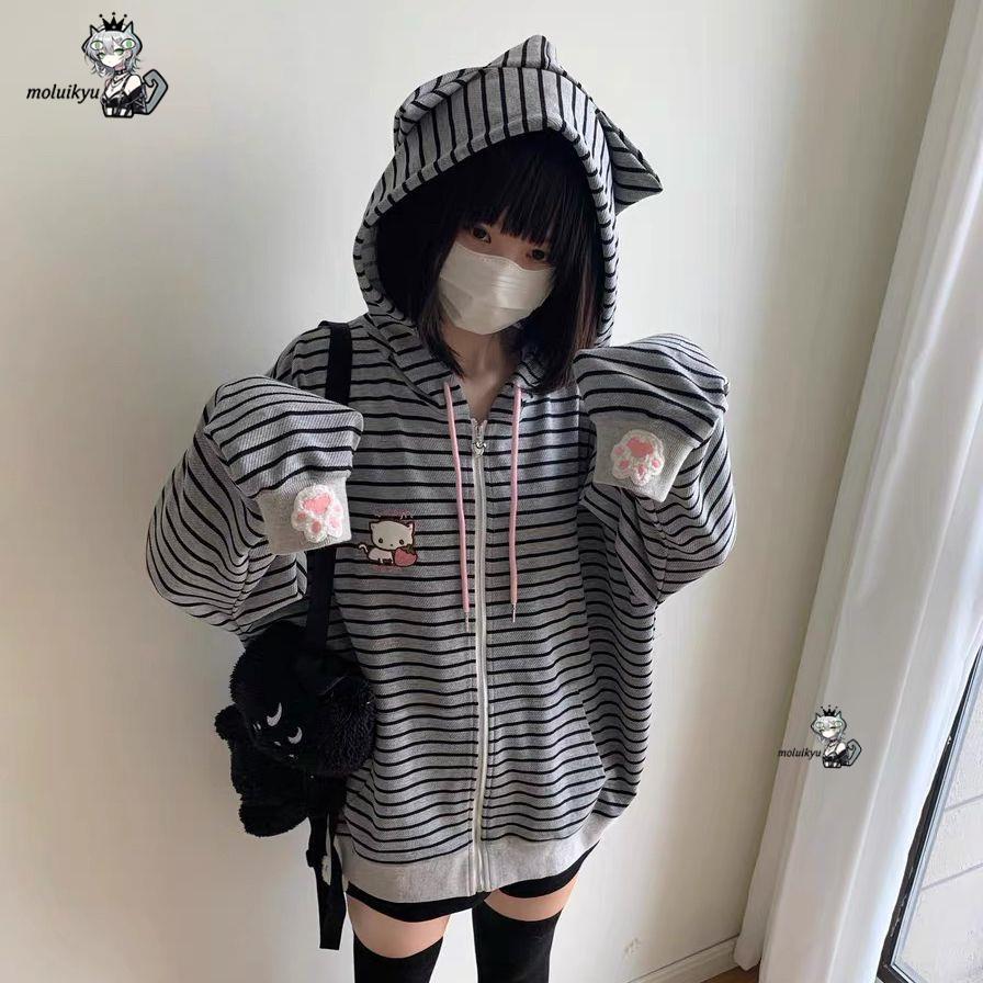 Y2K Women Striped Zip Up Jacke - Embroidery Jacket 评论和价格