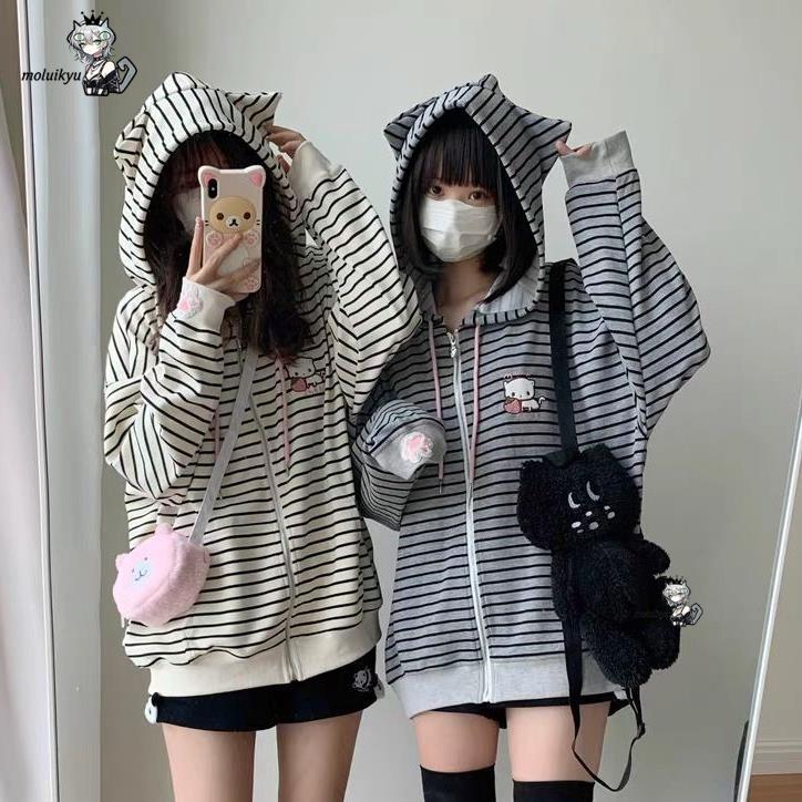 Y2K Women Striped Zip Up Jacke - Embroidery Jacket 评论和价格