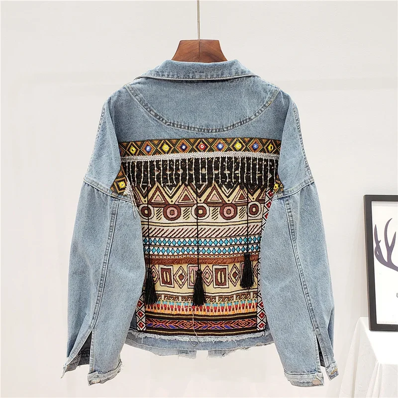 Embroidery Tassel Denim Jacket - Embroidery Jacket Jeans 评论和价格