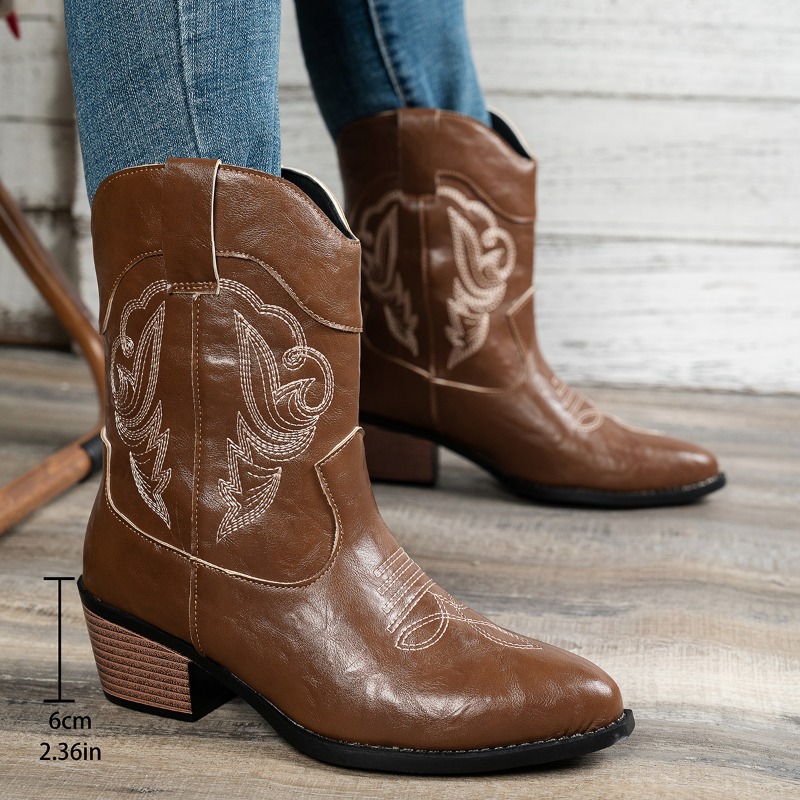 Women Western Cowboy Boots Emb - Embroidery Stitch 评论和价格
