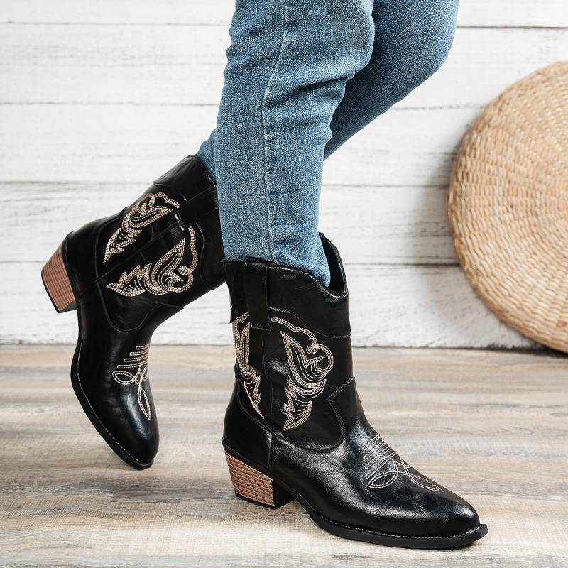 Women Western Cowboy Boots Emb - Embroidery Stitch 评论和价格