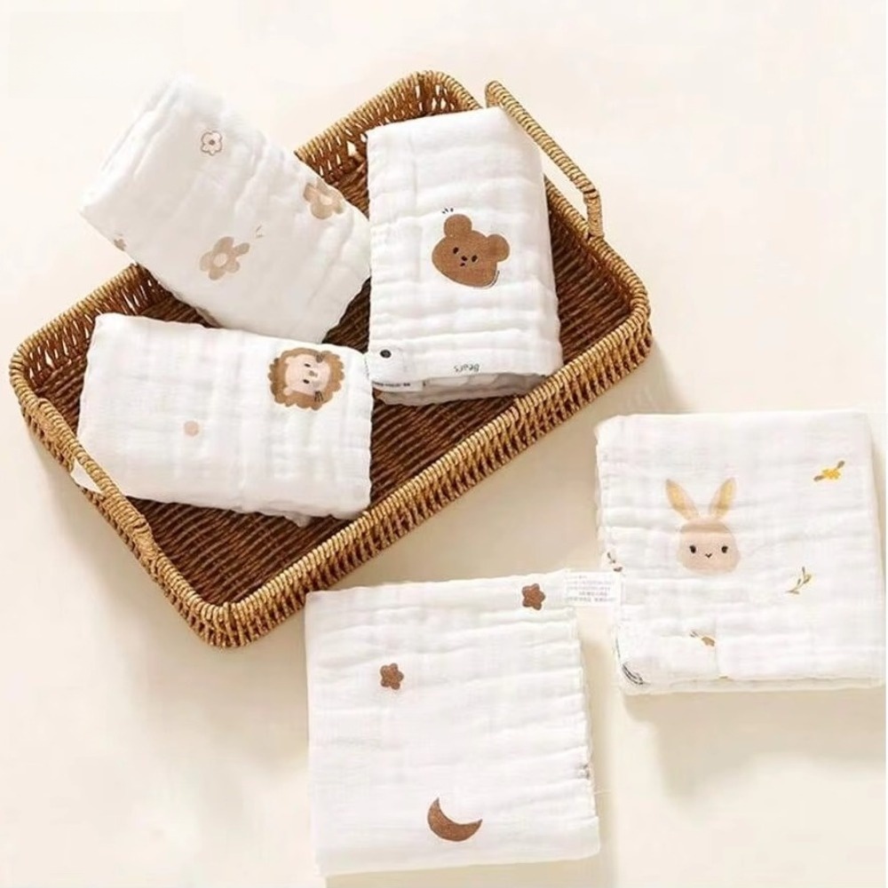 2PCS 6 Layer Cotton Baby Saliv - Embroidery Towel 评论和价格