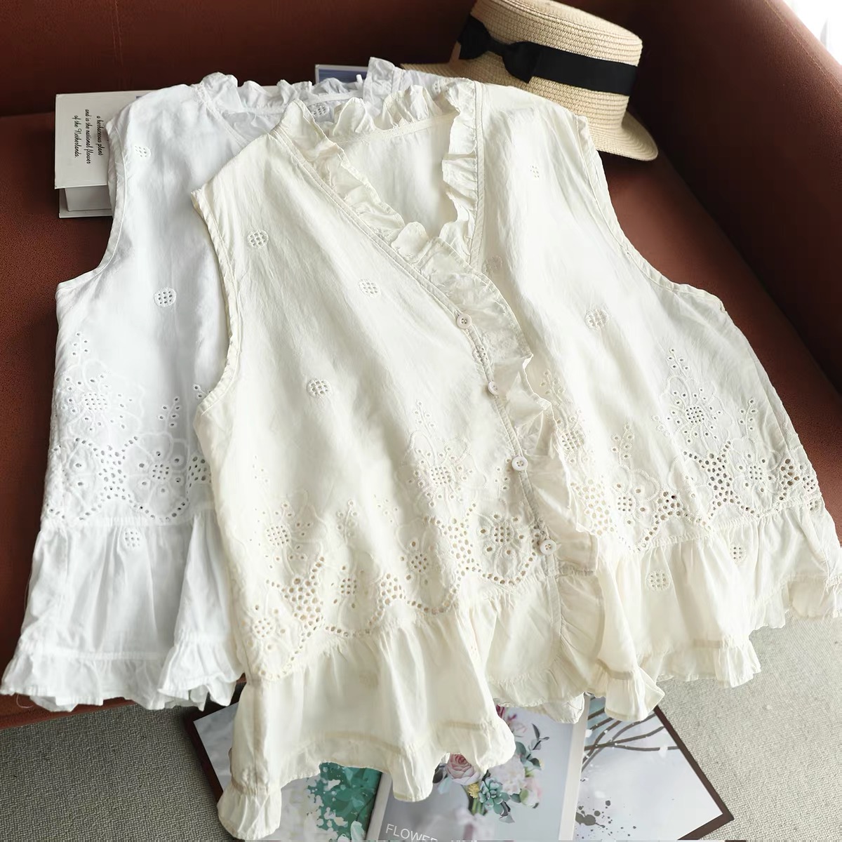 Women Sleeveless Vest Top Ruff - Embroidery Vest 评论和价格