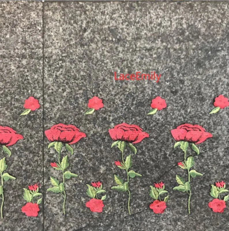 Red Rose Lace Fabric flower em - Embroidery Roses 评论和价格