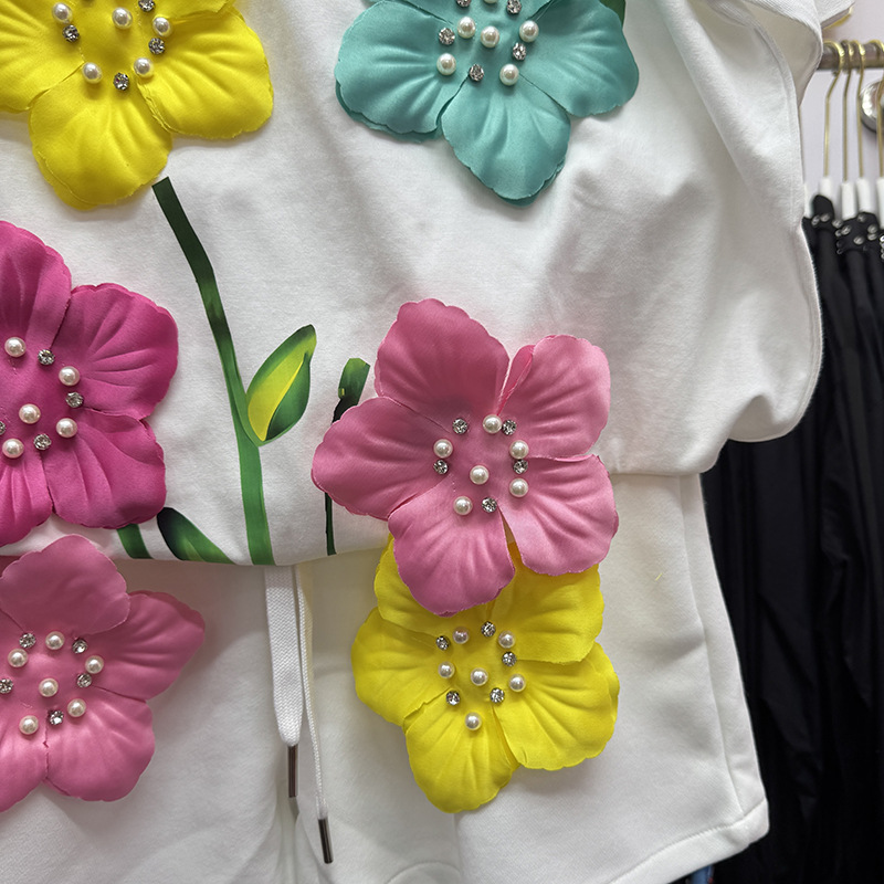 Summer Colorful 3D Flowers T-s - Embroidery Cotton Shirt 评论和价格