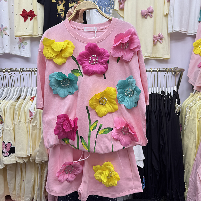 Summer Colorful 3D Flowers T-s - Embroidery Cotton Shirt 评论和价格