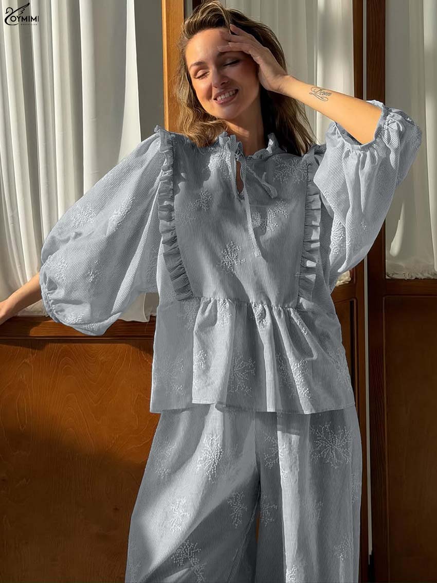 Oymimi Fashion Blue Cotton 2 P - Embroidery Cotton Shirt 评论和价格