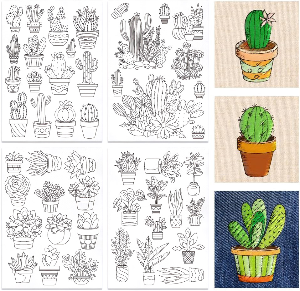 48Pcs Cactus Embroidery Self-A - Embroidery Flower Pattern 评论和价格