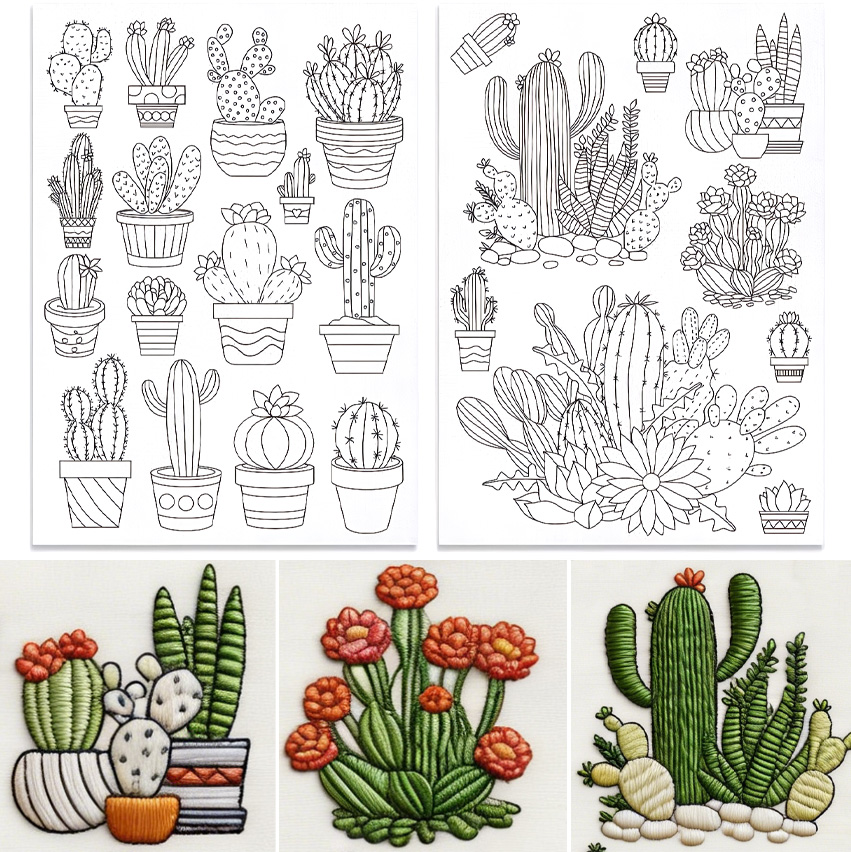 48Pcs Cactus Embroidery Self-A - Embroidery Flower Pattern 评论和价格