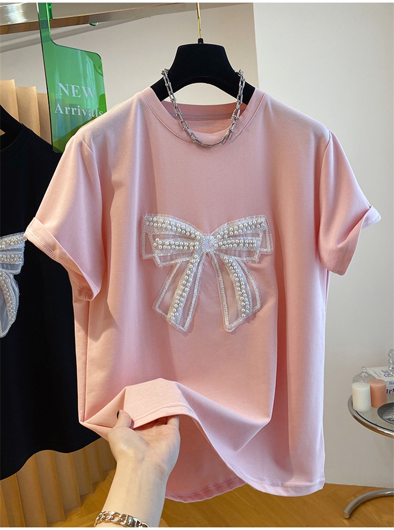  Pearl  Knot Short Sleeve T-Sh - Embroidery Cotton Shirt 评论和价格