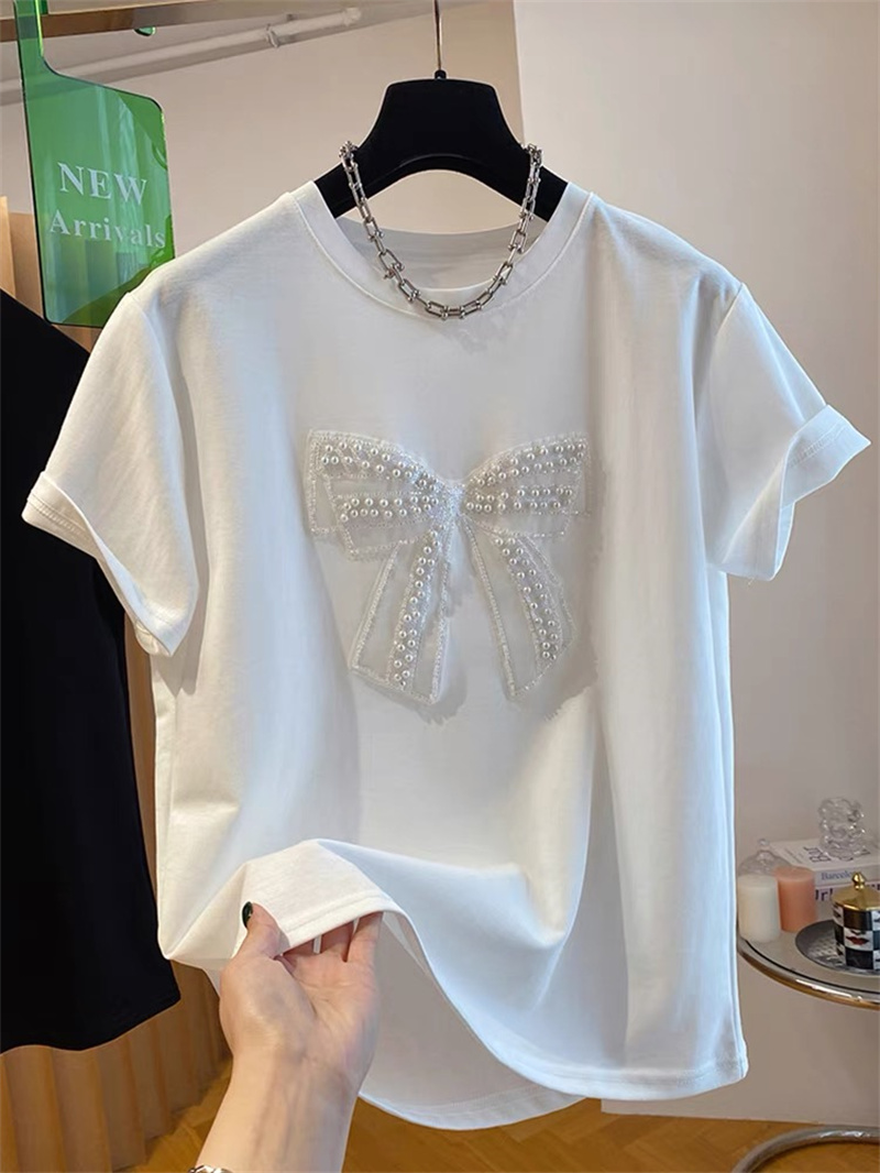  Pearl  Knot Short Sleeve T-Sh - Embroidery Cotton Shirt 评论和价格