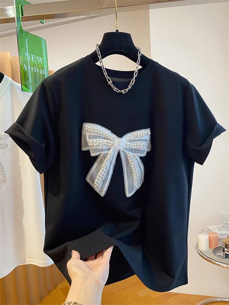  Pearl  Knot Short Sleeve T-Sh - Embroidery Cotton Shirt 评论和价格