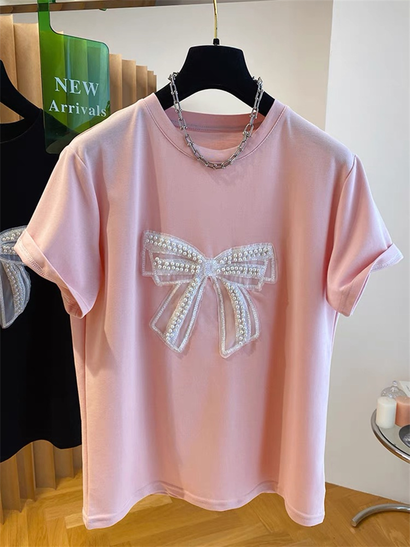  Pearl  Knot Short Sleeve T-Sh - Embroidery Cotton Shirt 评论和价格