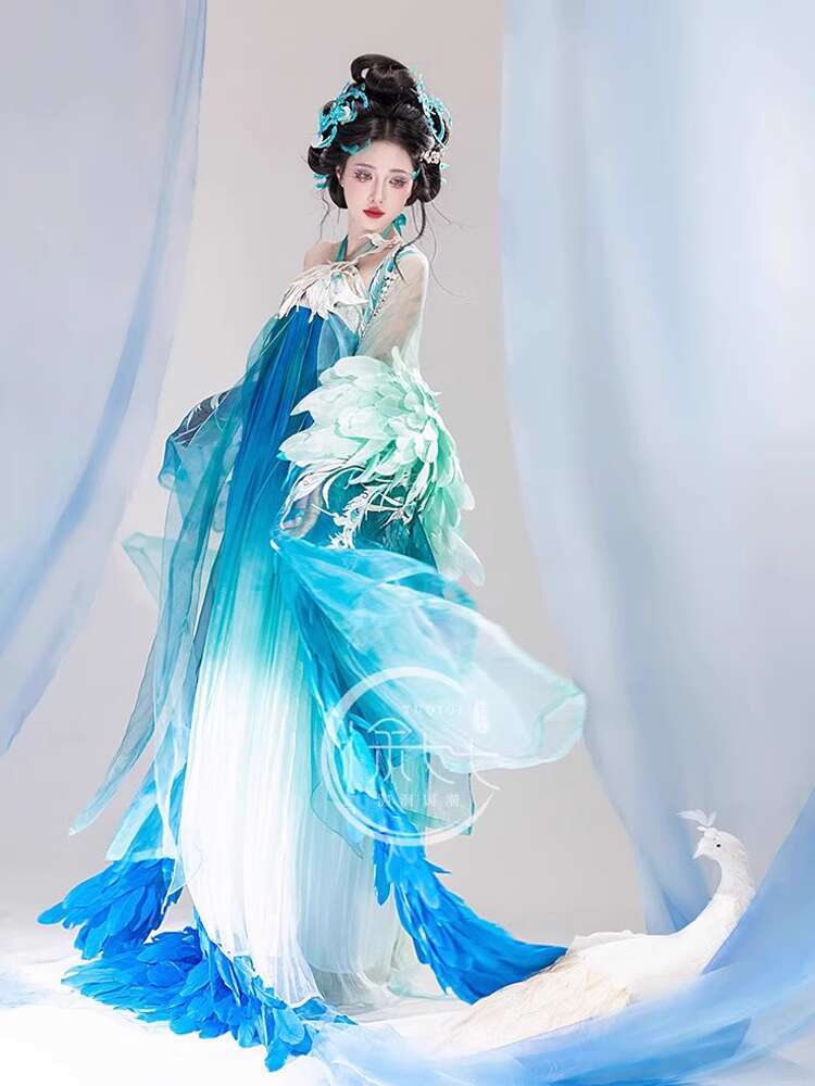 New Peacock Hanfu Womens fashi - Embroidery Cotton Shirt 评论和价格