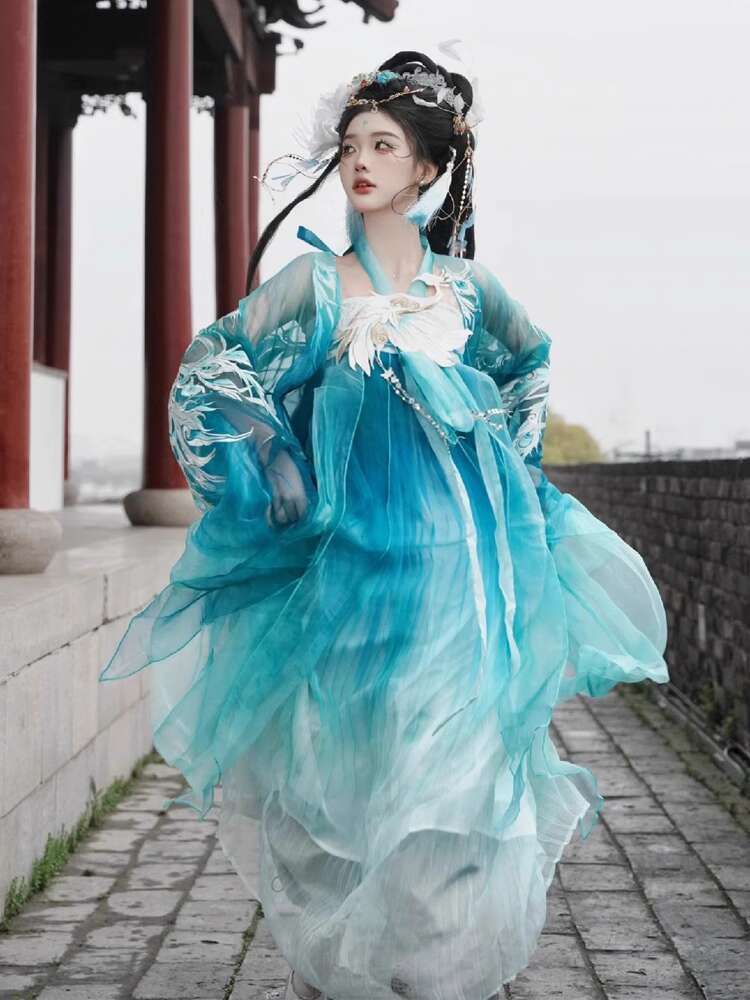 New Peacock Hanfu Womens fashi - Embroidery Cotton Shirt 评论和价格