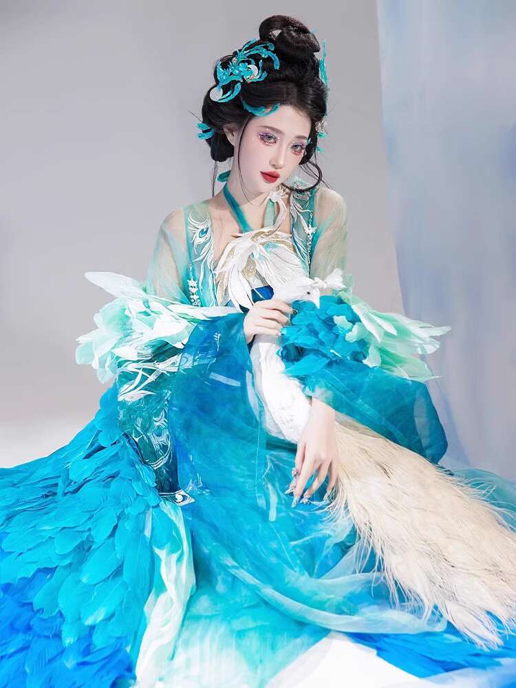 New Peacock Hanfu Womens fashi - Embroidery Cotton Shirt 评论和价格