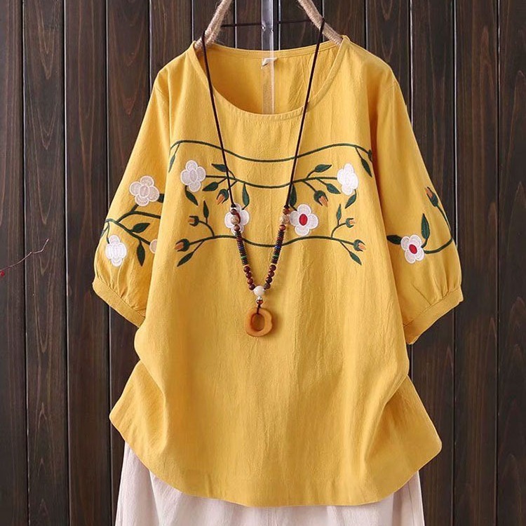 Plus-size Women's Spring and S - Embroidery Cotton Shirt 评论和价格