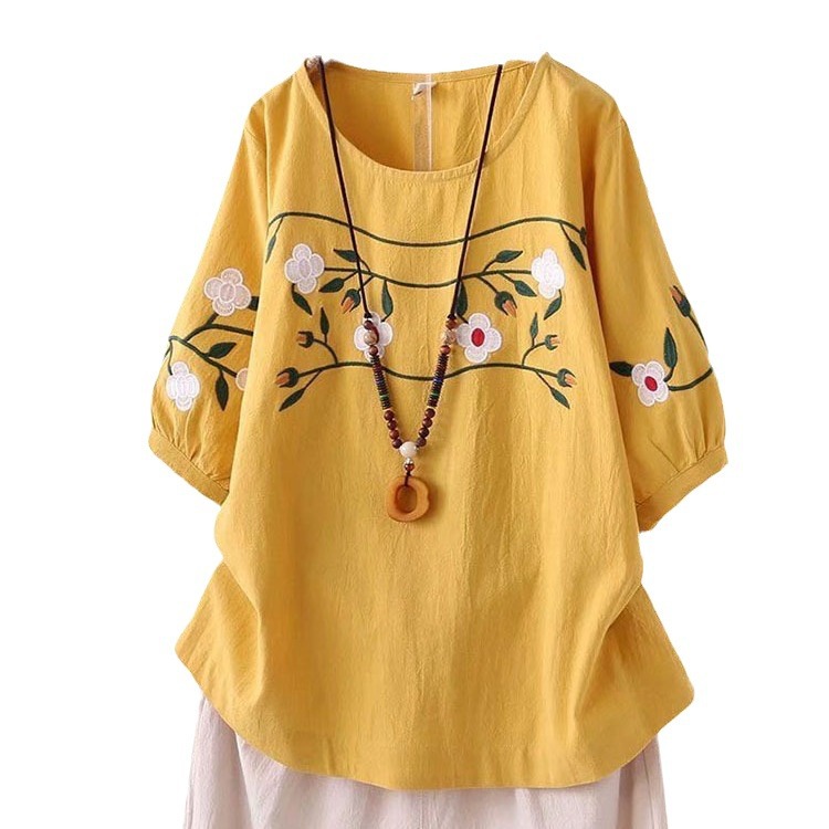 Plus-size Women's Spring and S - Embroidery Cotton Shirt 评论和价格
