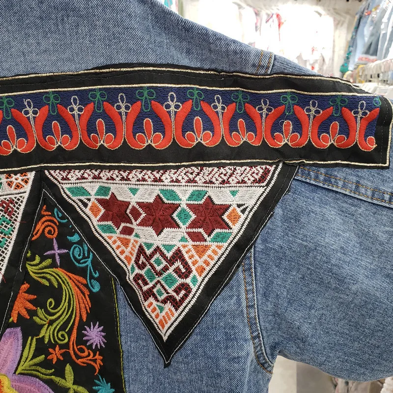 Vintage Blue Embroidery Sequin - Embroidery Jacket Jeans 评论和价格