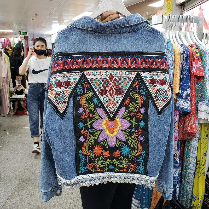 Vintage Blue Embroidery Sequin - Embroidery Jacket Jeans 评论和价格